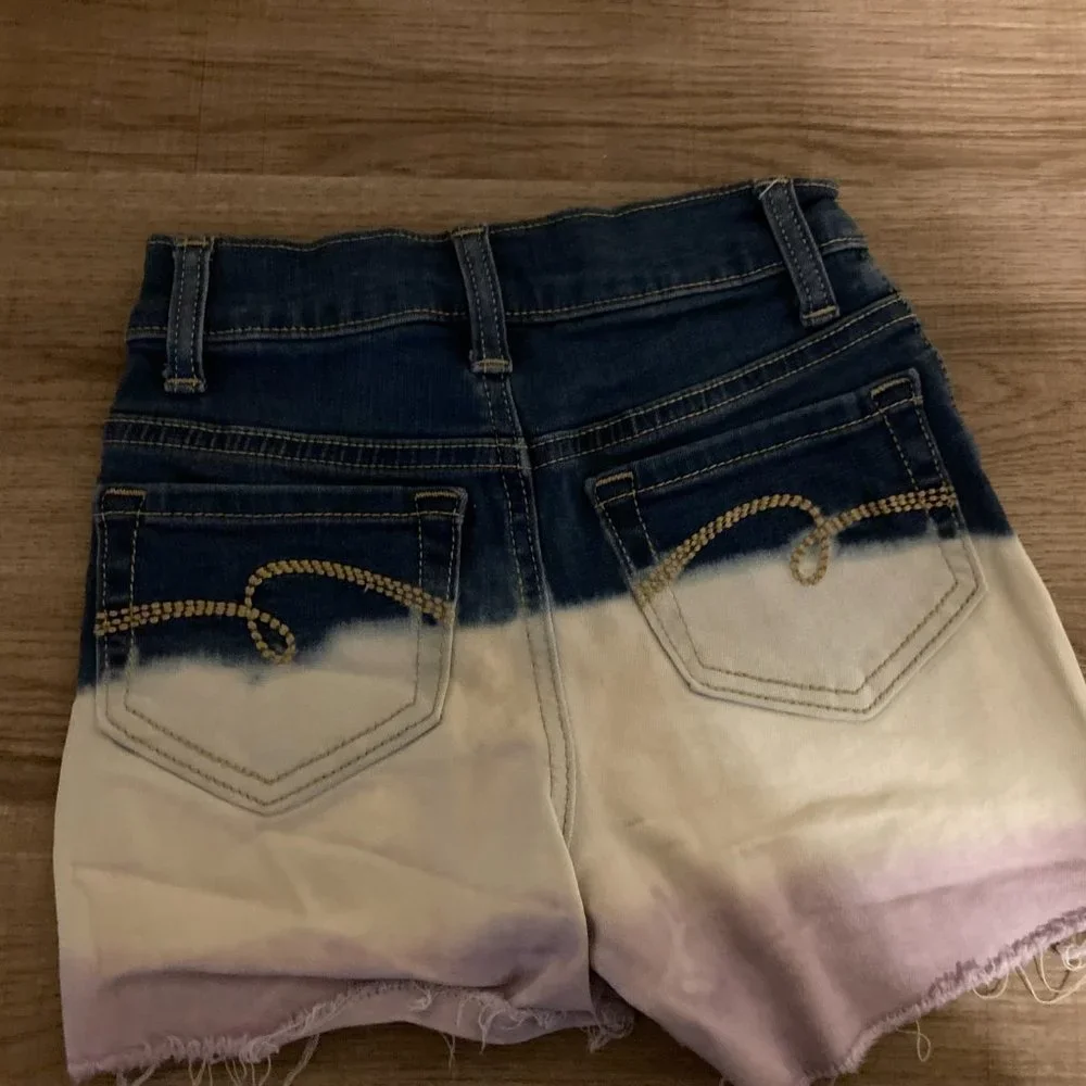 Justice Blue White and Purple Ombre Cutoff Denim Shorts 7 Slim Snap Front GUC